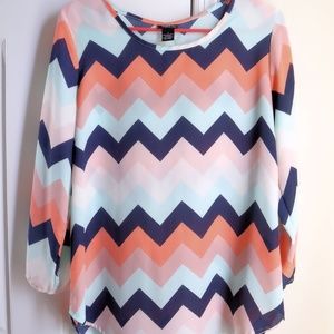 Chevron Navy and Blush Blouse